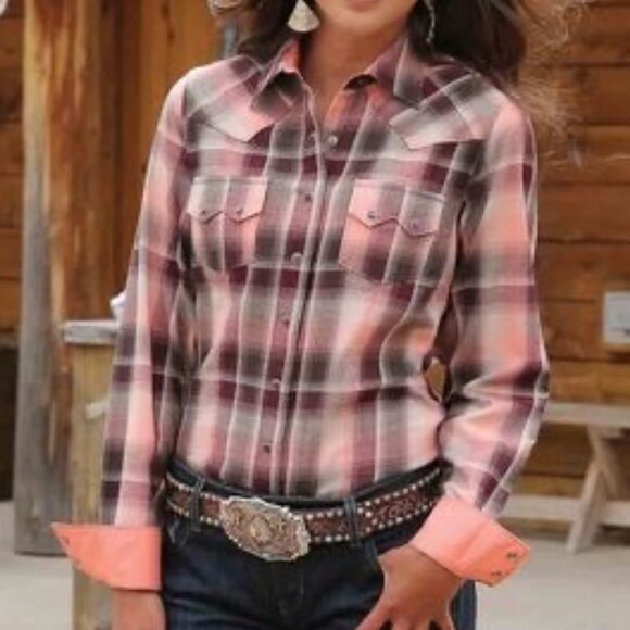 Cruel Girl Tops - Cruel Girl Lightweight Flannel Snap Long Sleeve Top Western Style, L